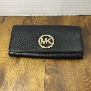 Michael Kors Fulton Continental Wallet Pebbled Leather‎ Black
